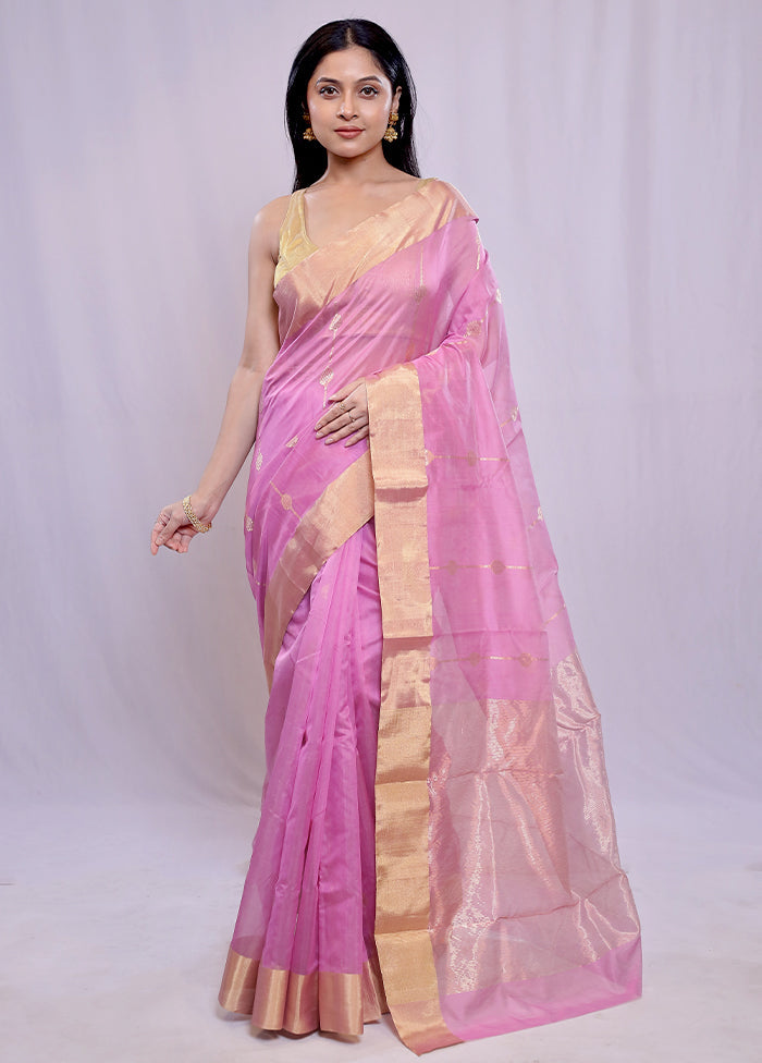 Pink Chanderi Cotton Saree With Blouse Piece - Indian Silk House Agencies