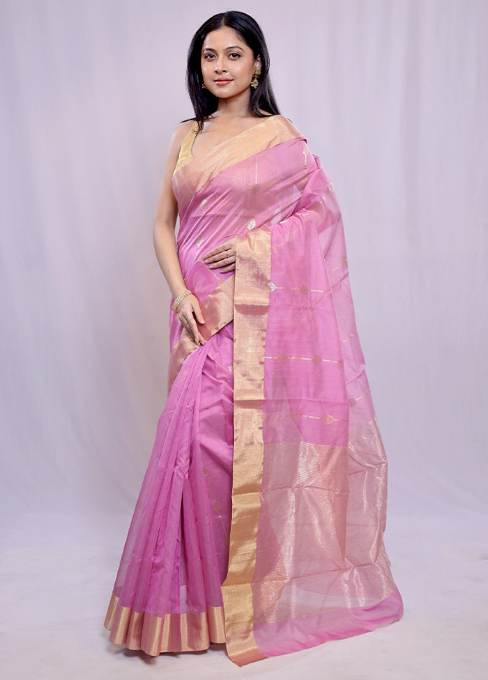 Pink Chanderi Cotton Saree With Blouse Piece - Indian Silk House Agencies