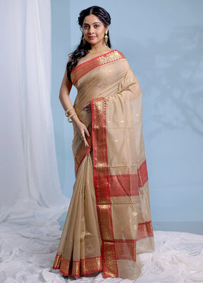 Cream Chanderi Pure Cotton Saree With Blouse Piece - Indian Silk House Agencies