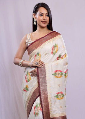 White Dupion Silk Saree With Blouse Piece - Indian Silk House Agencies