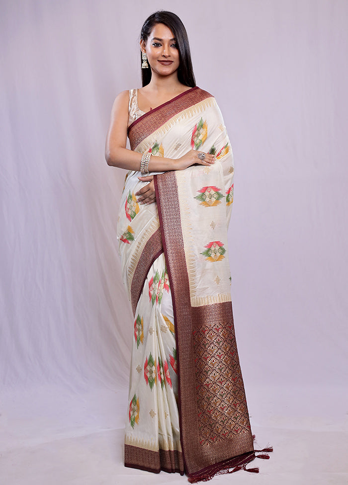 White Dupion Silk Saree With Blouse Piece - Indian Silk House Agencies