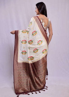 White Dupion Silk Saree With Blouse Piece - Indian Silk House Agencies