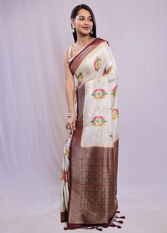 White Dupion Silk Saree With Blouse Piece - Indian Silk House Agencies