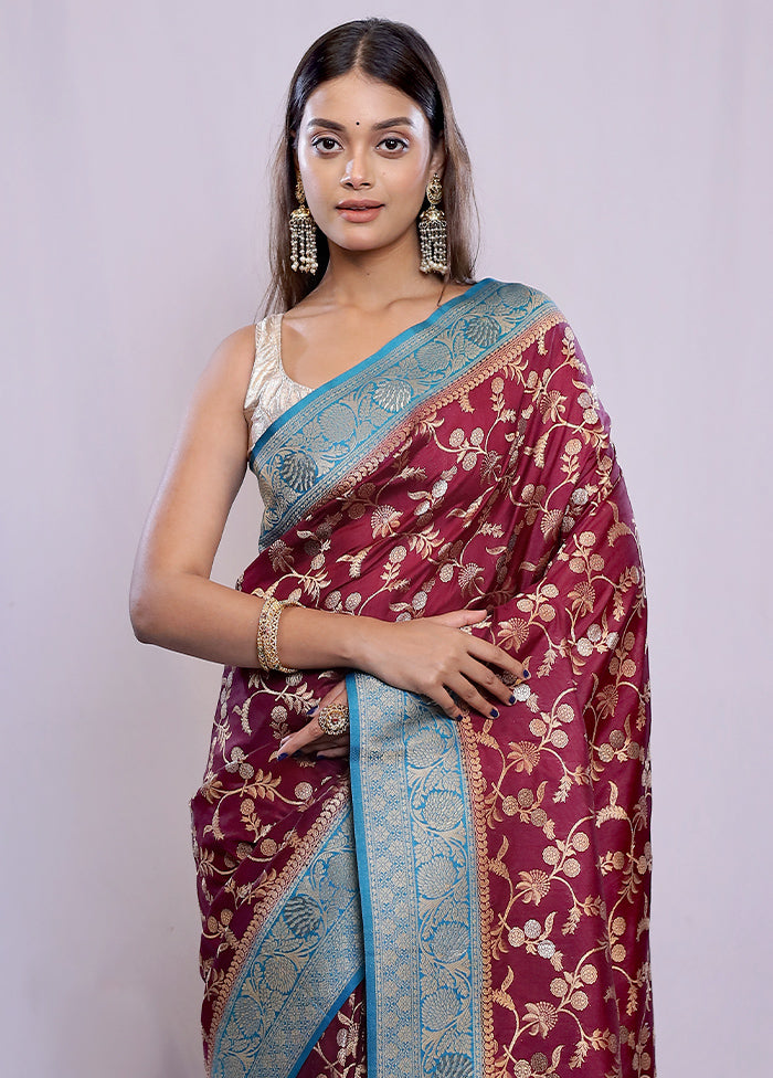 Maroon Dupion Silk Saree With Blouse Piece - Indian Silk House Agencies