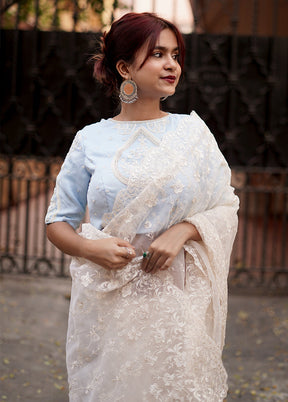 Cream Organza Saree With Blouse Piece - Indian Silk House Agencies