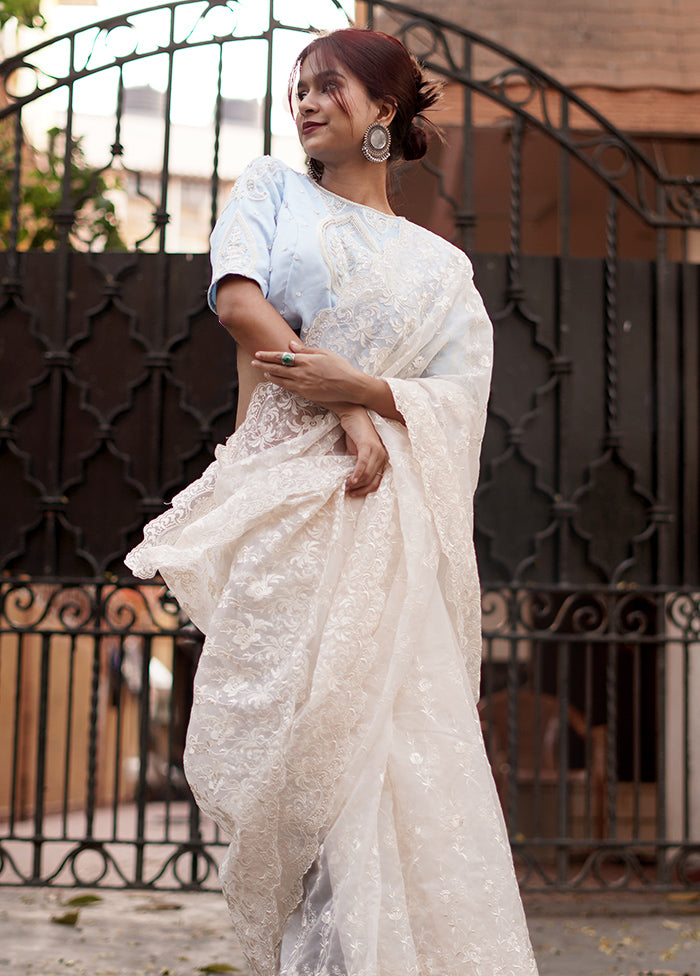 Cream Organza Saree With Blouse Piece - Indian Silk House Agencies