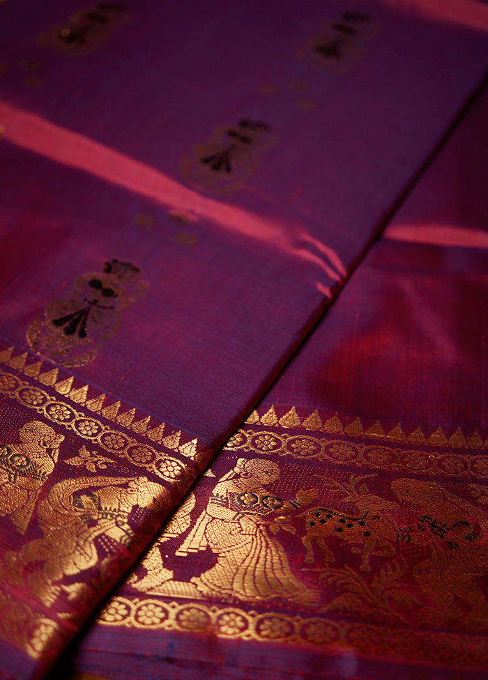 Purple Baluchari Pure Silk Saree With Blouse Piece - Indian Silk House Agencies