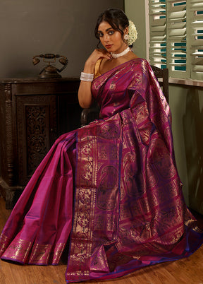 Purple Baluchari Pure Silk Saree With Blouse Piece - Indian Silk House Agencies