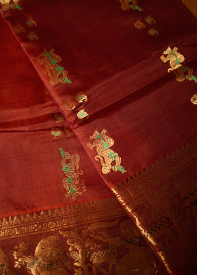 Maroon Baluchari Pure Silk Saree With Blouse Piece - Indian Silk House Agencies