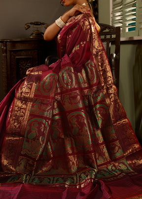 Maroon Baluchari Pure Silk Saree With Blouse Piece - Indian Silk House Agencies