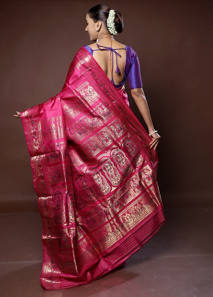 Pink Handloom Baluchari Pure Silk Saree With Blouse Piece