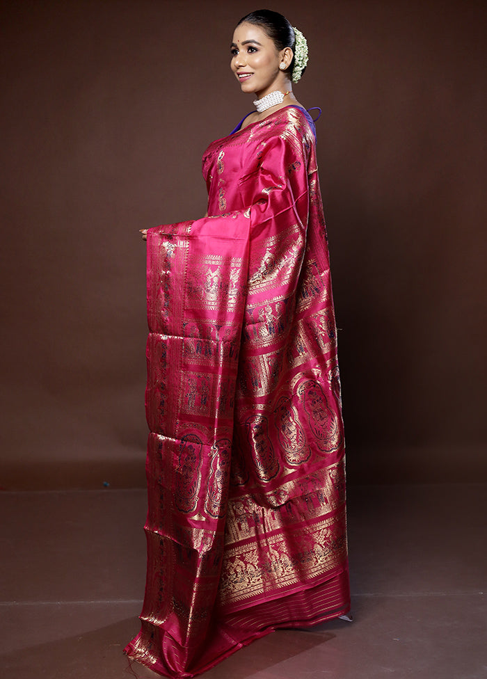 Pink Handloom Baluchari Pure Silk Saree With Blouse Piece