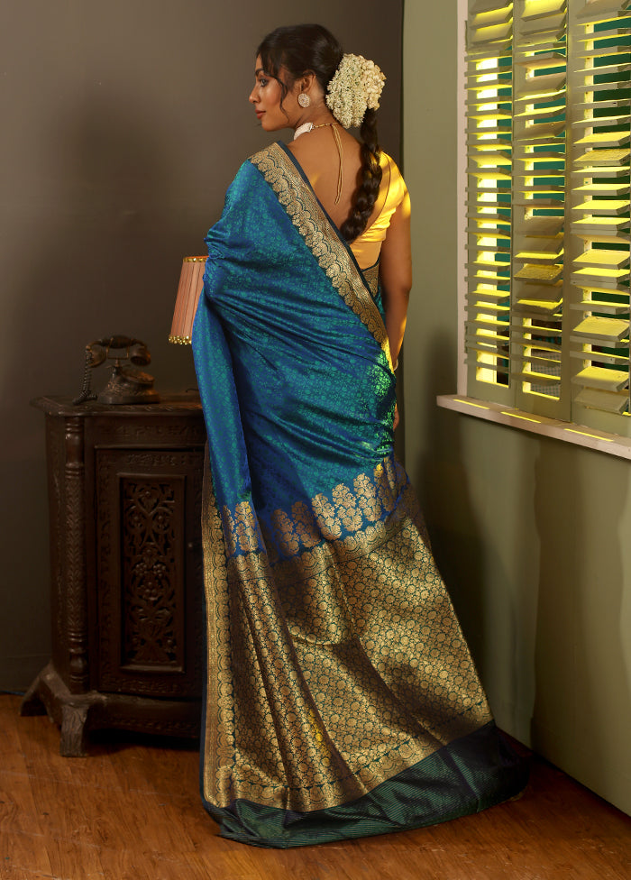 Green Baluchari Pure Silk Saree With Blouse Piece - Indian Silk House Agencies