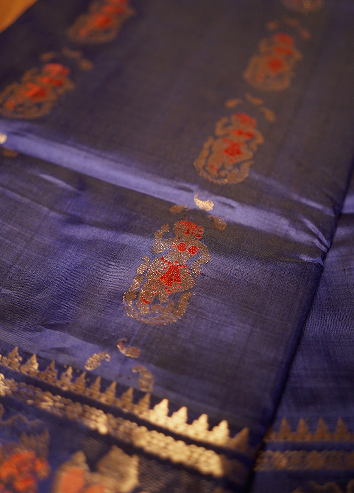 Blue Baluchari Pure Silk Saree With Blouse Piece - Indian Silk House Agencies