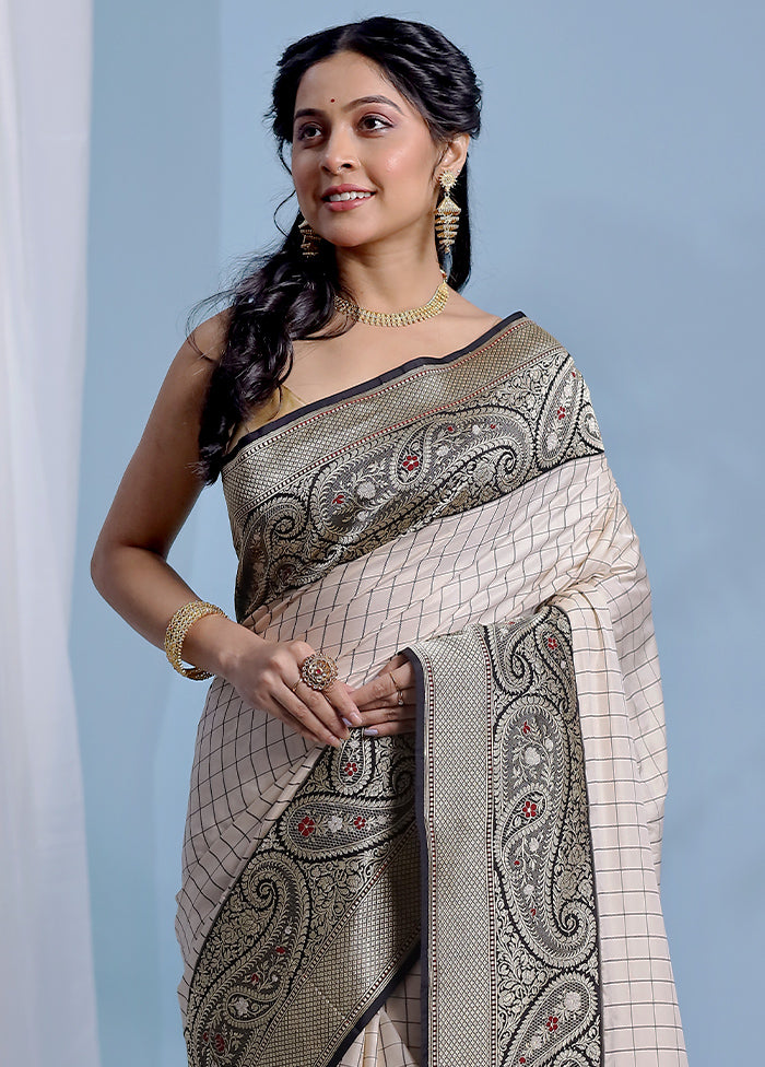 Cream Katan Pure Silk Saree With Blouse Piece - Indian Silk House Agencies