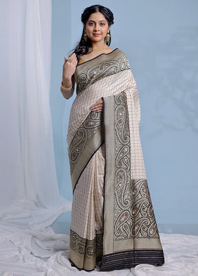 Cream Katan Pure Silk Saree With Blouse Piece - Indian Silk House Agencies