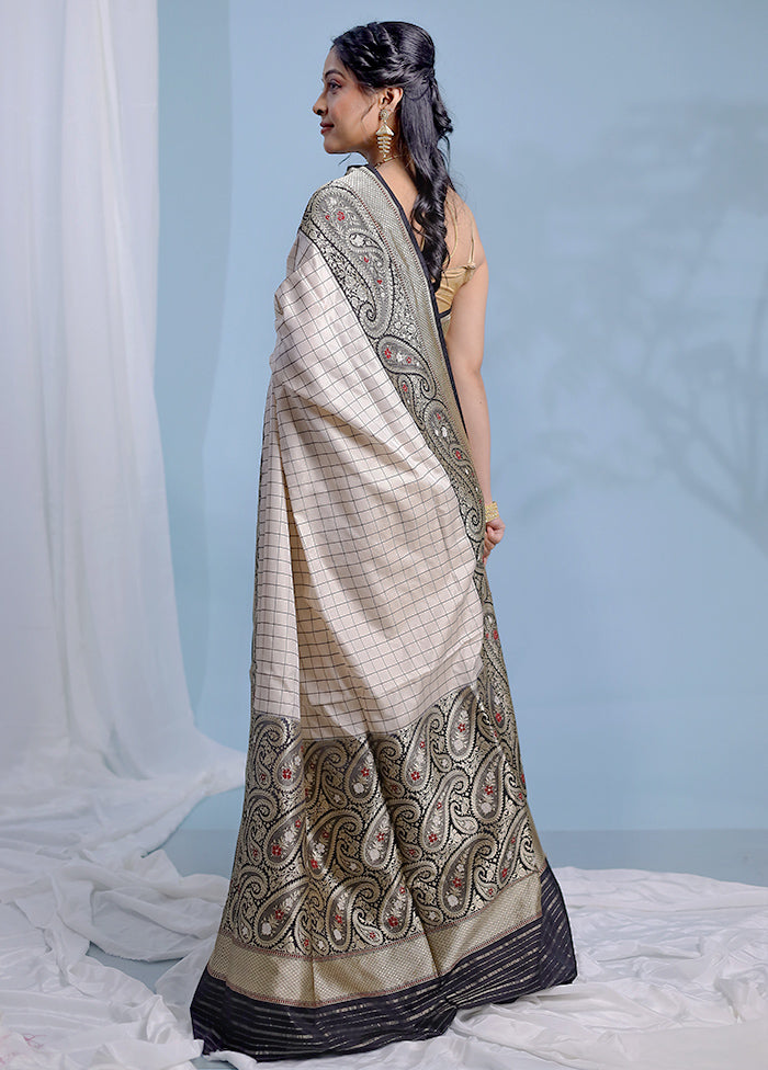 Cream Katan Pure Silk Saree With Blouse Piece - Indian Silk House Agencies