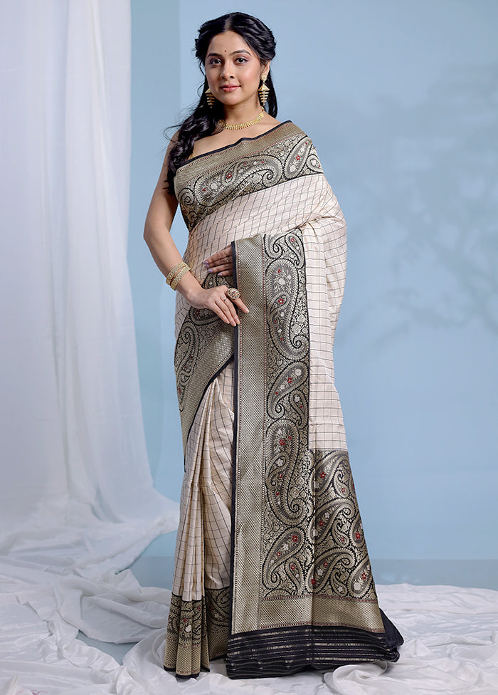 Cream Katan Pure Silk Saree With Blouse Piece - Indian Silk House Agencies