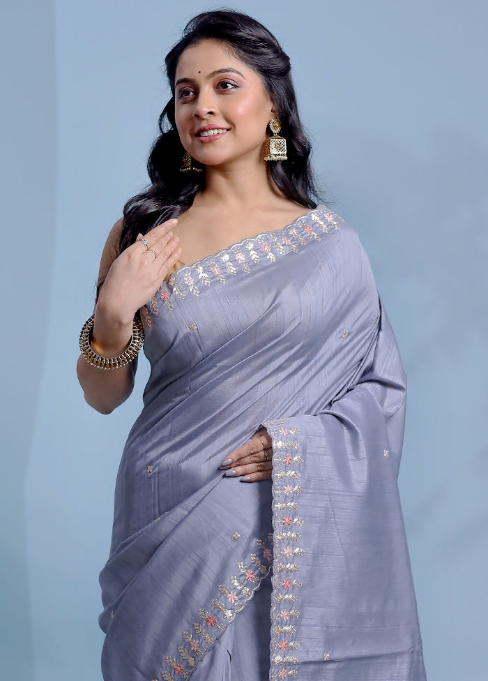 Grey Organza Saree With Blouse Piece - Indian Silk House Agencies