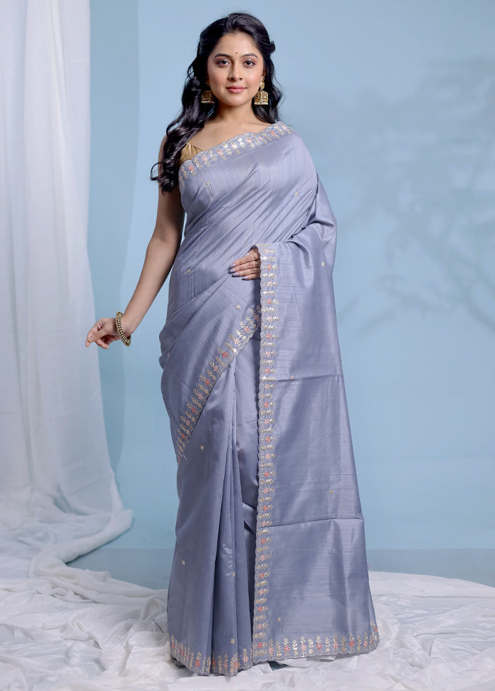 Grey Organza Saree With Blouse Piece - Indian Silk House Agencies