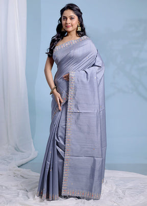 Grey Organza Saree With Blouse Piece - Indian Silk House Agencies