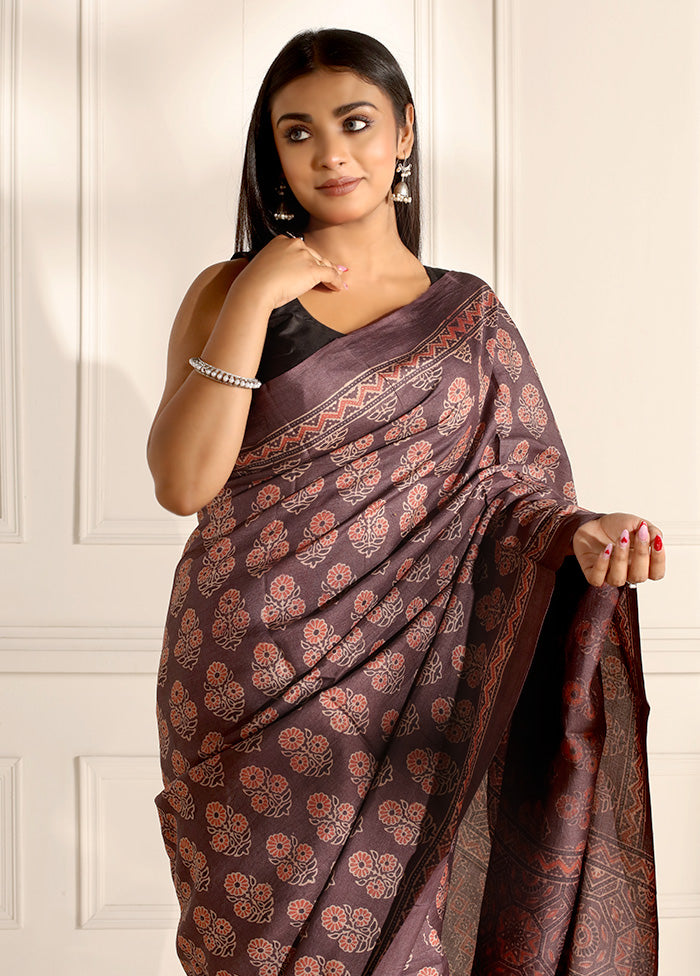 Purple Tussar Pure Silk Saree With Blouse Piece - Indian Silk House Agencies