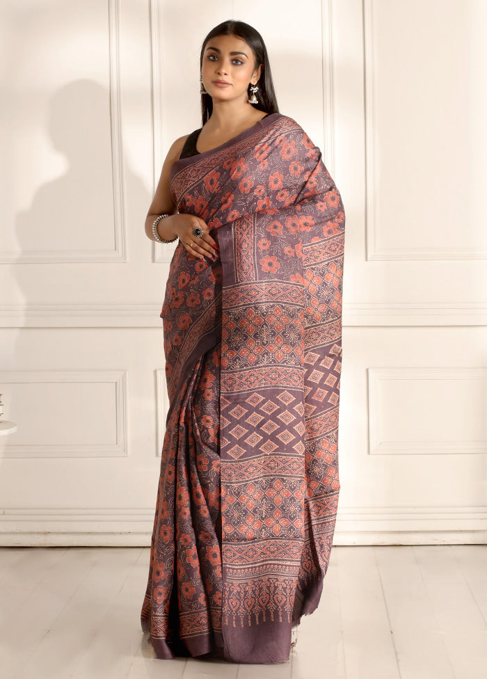 Purple Tussar Pure Silk Saree With Blouse Piece - Indian Silk House Agencies