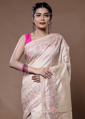 Cream Organza Saree With Blouse Piece - Indian Silk House Agencies