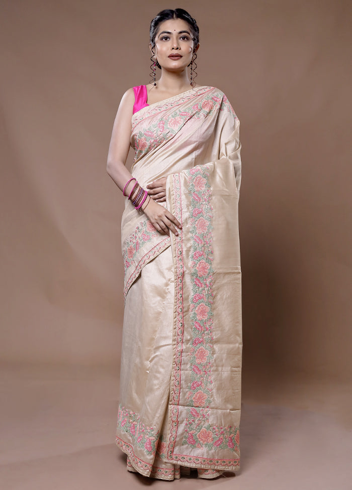 Cream Organza Saree With Blouse Piece - Indian Silk House Agencies