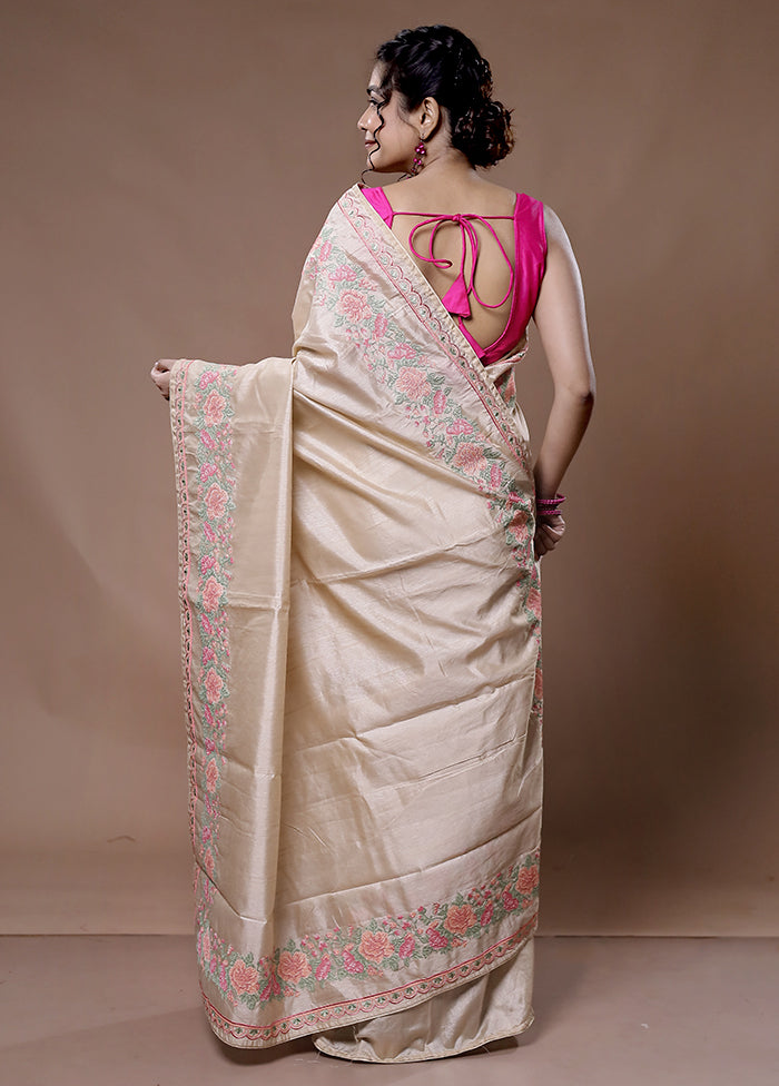 Cream Organza Saree With Blouse Piece - Indian Silk House Agencies