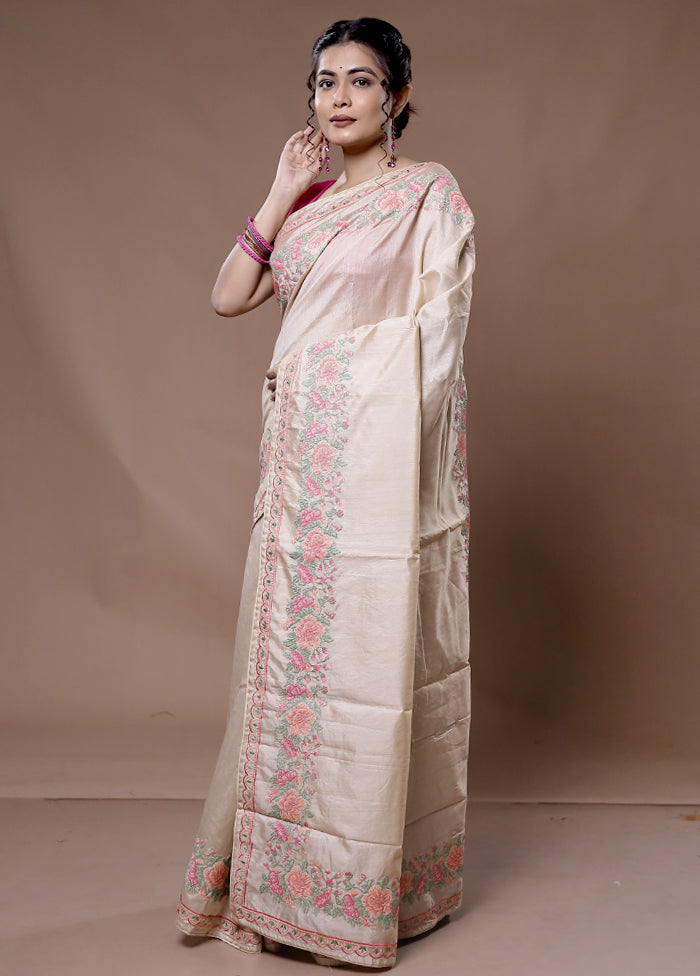 Cream Organza Saree With Blouse Piece - Indian Silk House Agencies