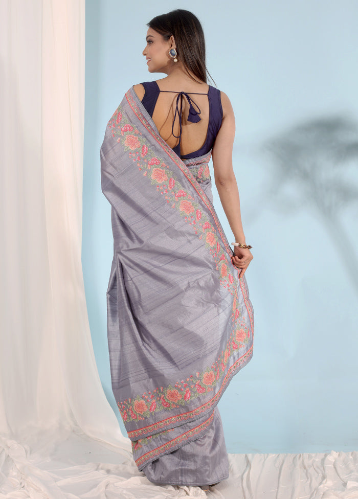 Grey Organza Saree With Blouse Piece - Indian Silk House Agencies