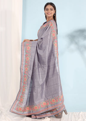 Grey Organza Saree With Blouse Piece - Indian Silk House Agencies