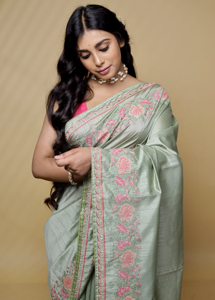 Green Organza Saree With Blouse Piece