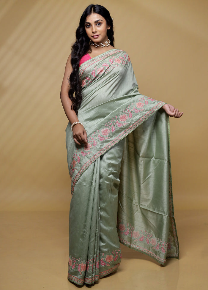 Green Organza Saree With Blouse Piece