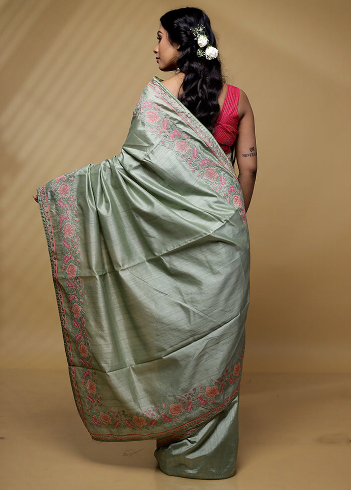 Green Organza Saree With Blouse Piece