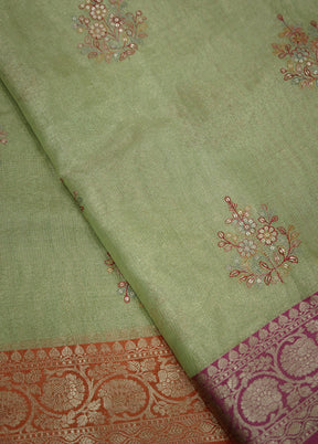 Green Tissue Silk Saree With Blouse Piece - Indian Silk House Agencies