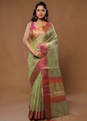 Green Tissue Silk Saree With Blouse Piece - Indian Silk House Agencies