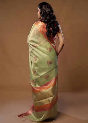 Green Tissue Silk Saree With Blouse Piece - Indian Silk House Agencies