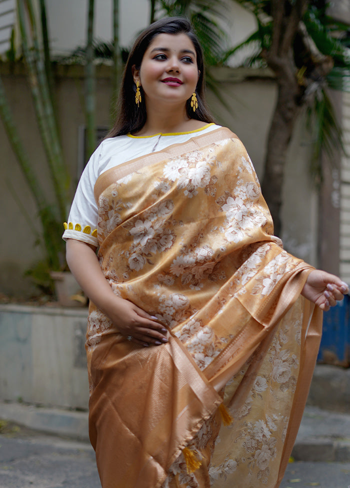 Cream Dupion Silk Saree With Blouse Piece - Indian Silk House Agencies