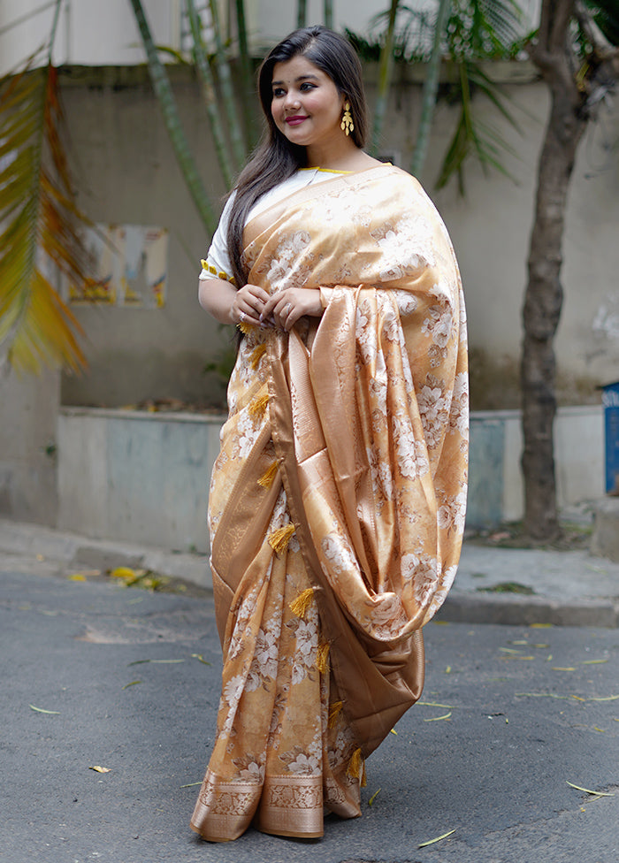 Cream Dupion Silk Saree With Blouse Piece - Indian Silk House Agencies