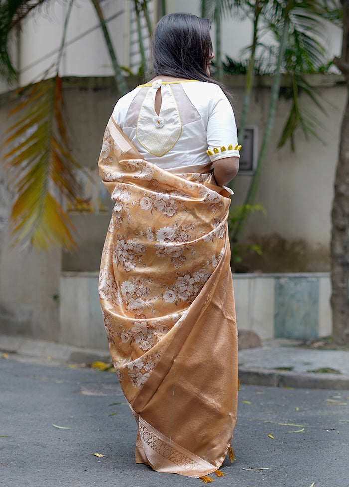 Cream Dupion Silk Saree With Blouse Piece - Indian Silk House Agencies