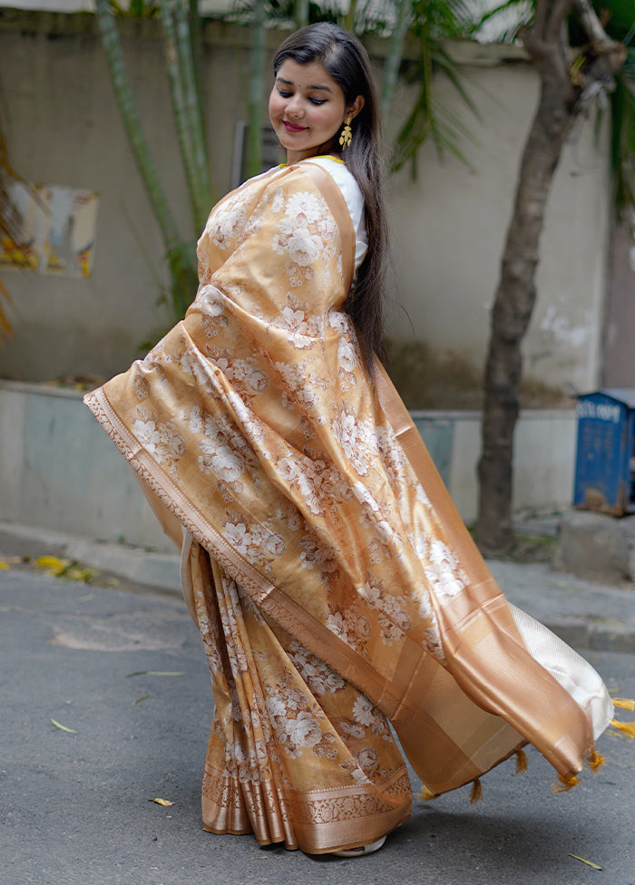 Cream Dupion Silk Saree With Blouse Piece - Indian Silk House Agencies