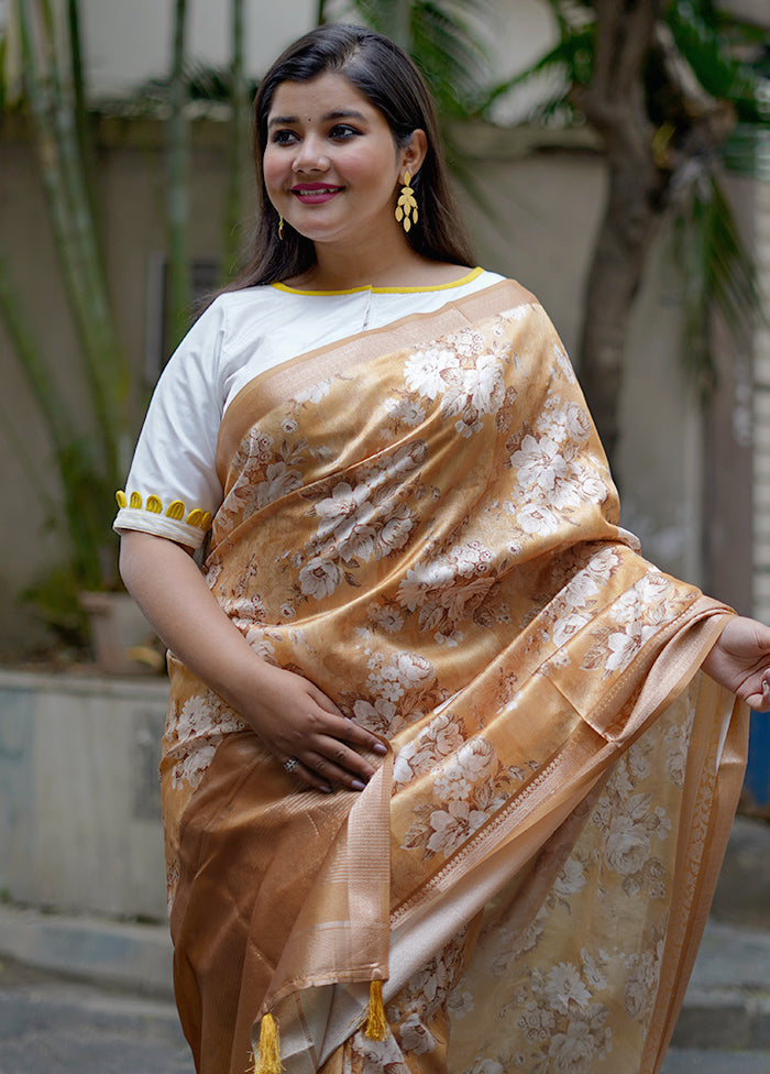 Cream Dupion Silk Saree With Blouse Piece - Indian Silk House Agencies