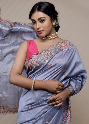 Grey Organza Saree With Blouse Piece - Indian Silk House Agencies