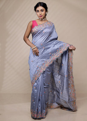 Grey Organza Saree With Blouse Piece - Indian Silk House Agencies