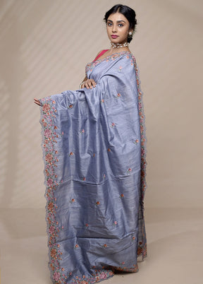 Grey Organza Saree With Blouse Piece - Indian Silk House Agencies