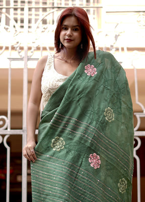 Green Organza Saree With Blouse Piece - Indian Silk House Agencies