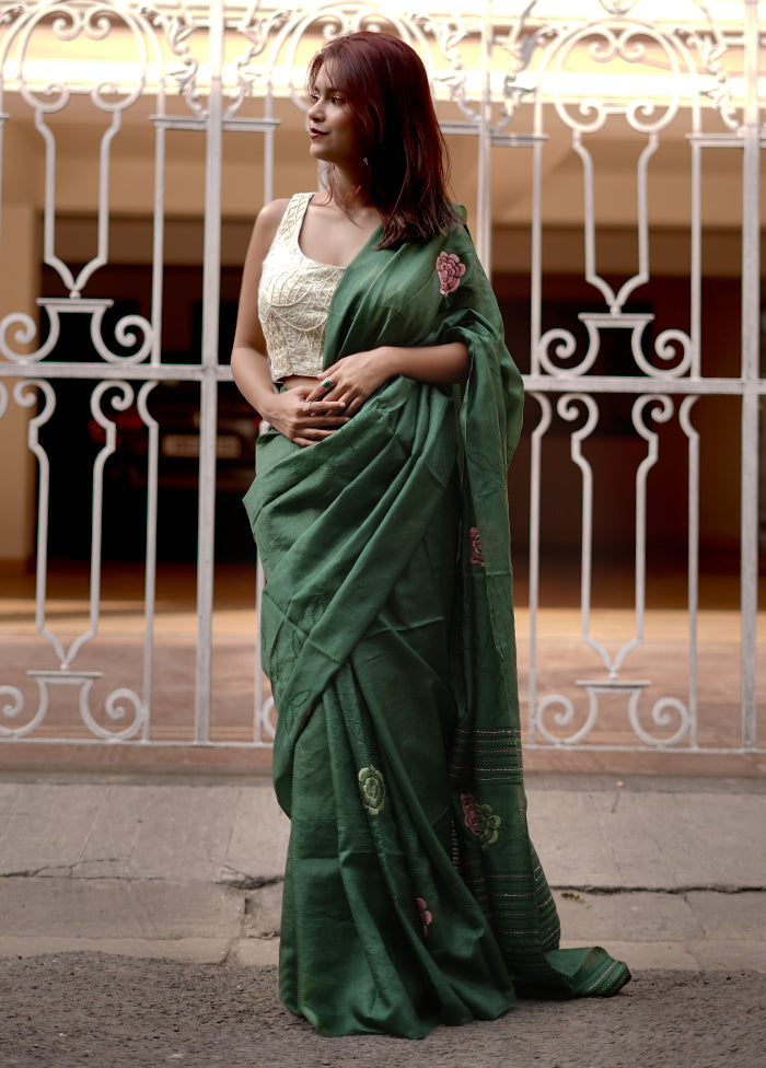 Green Organza Saree With Blouse Piece - Indian Silk House Agencies