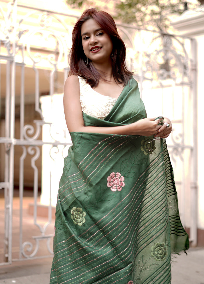 Green Organza Saree With Blouse Piece - Indian Silk House Agencies